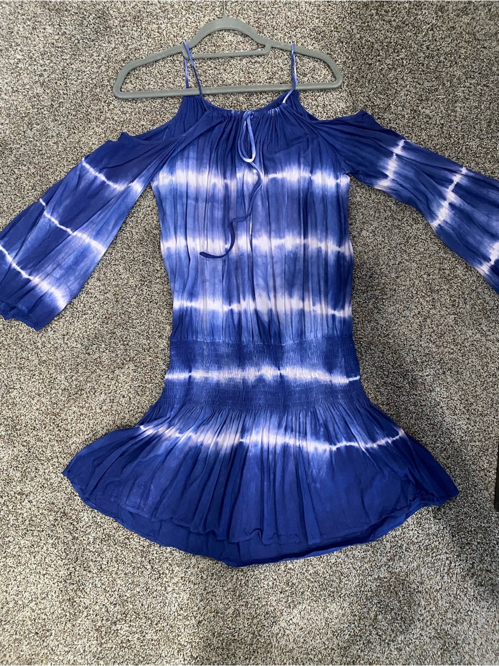 Elan Blue and White Tie-Dye Cold-Shoulder Mini Dress